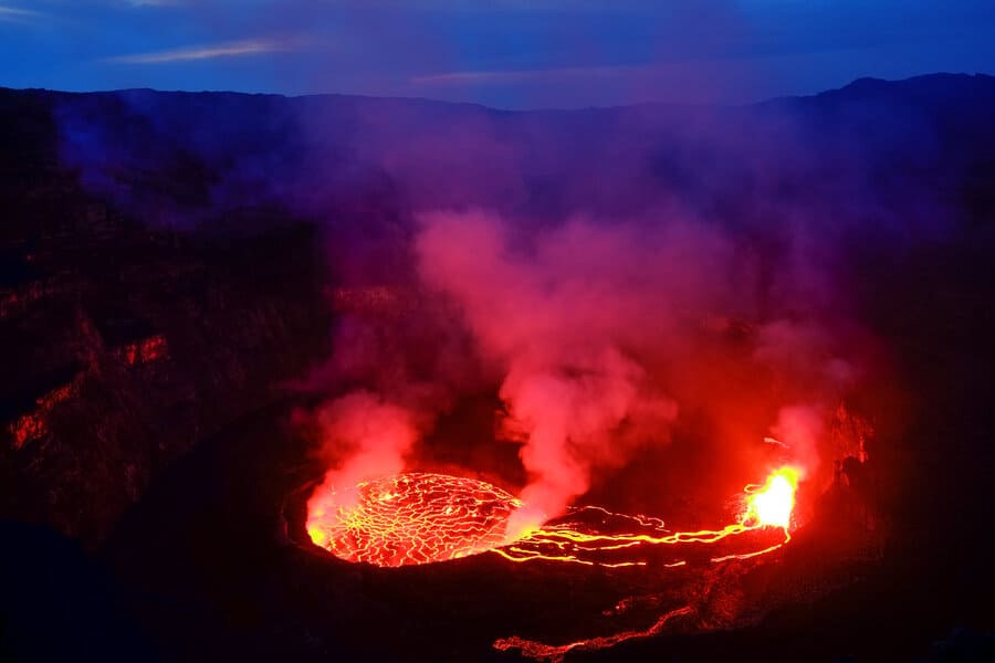 The boiling lava lake of Nyiragongo spilling over.