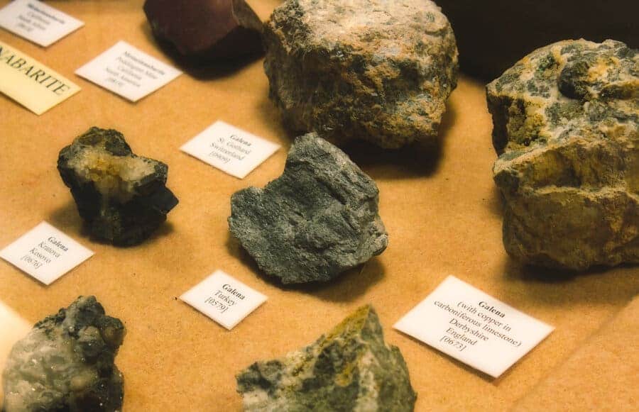 A rock and mineral collection with label cards